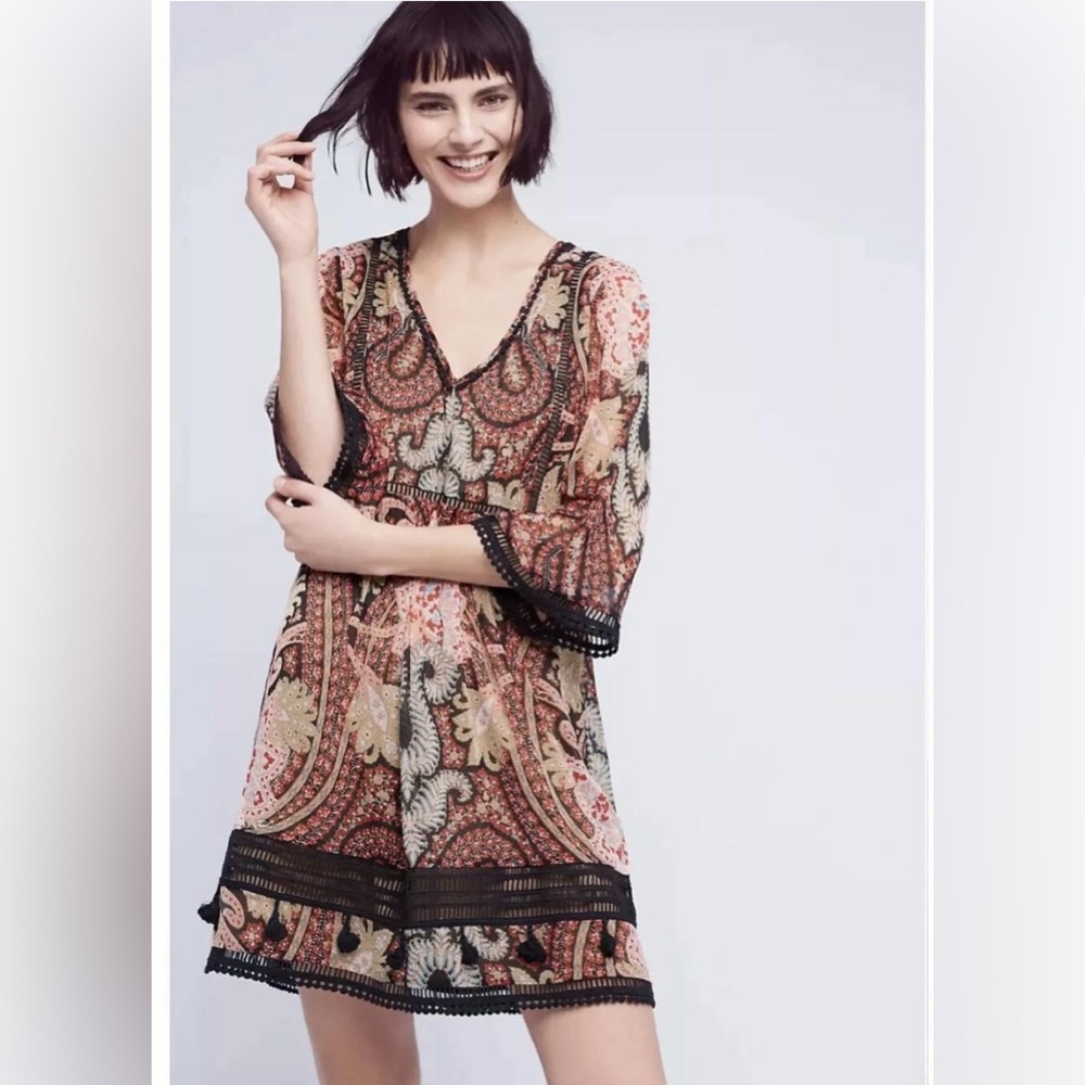 Anthropologie Ranna Gill Women’s Joss Kimono Dress Mini Paisley Boho Festival 4